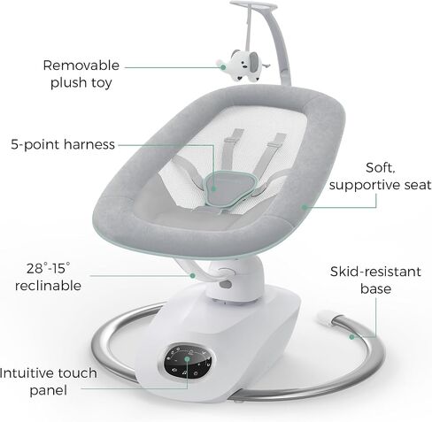 Momcozy CocoSway Electric Baby Swing for Infants, 180° Rotating Seat, Grey | 6 Parent-Like Sway Motions, 4 Speeds, Remote Control and Machine-Washable Cover in Kuwait