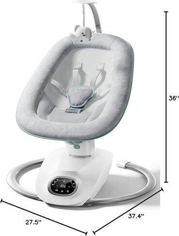 Momcozy CocoSway Electric Baby Swing for Infants, 180° Rotating Seat, Grey | 6 Parent-Like Sway Motions, 4 Speeds, Remote Control and Machine-Washable Cover in Kuwait