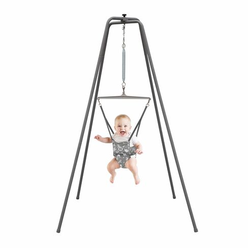 Jolly Jumper Elite (Grey Safari) Baby Exerciser - Sturdy Frame, 6 ft Tall Stand Baby Jumper, Indoor and Outdoor Exercise Saddle Seat, Adjustable Height, for Infants up to 28lbs in Kuwait