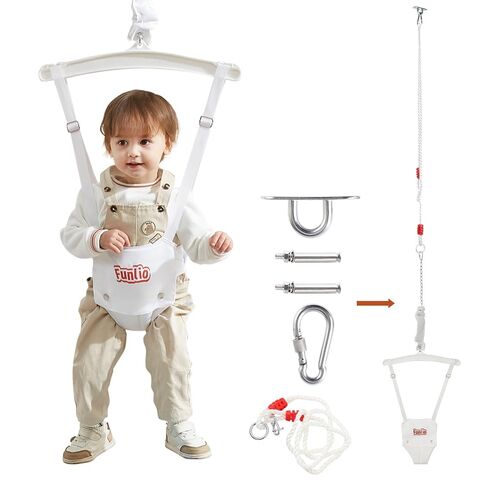FUNLIO Baby Jumper with a Ceiling Hook for 6-24 Months, Baby Door Jumper for Indoor/Outdoor Play, Infant Jumper Doorway with Adjustable Chain, Easy to Assemble & Store (with a Ceiling Hook) in Kuwait