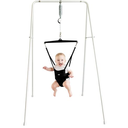 Jolly Jumper Classic (Black) with Stand - Original Baby Jumper, Indoor and Outdoor Exercise Saddle Seat, Adjustable Height, for Infants up to 28lbs in Kuwait