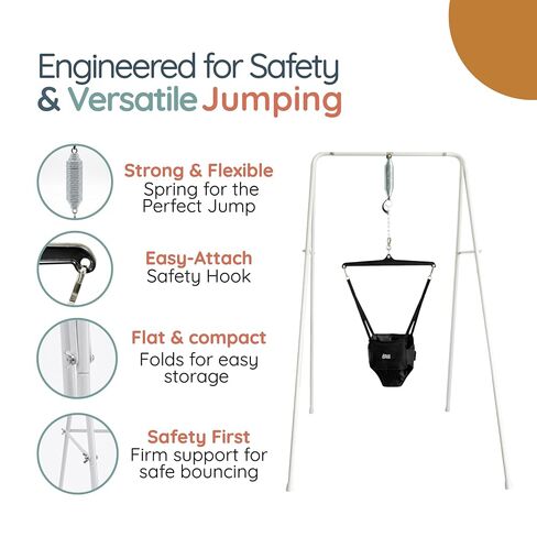 Jolly Jumper Classic (Black) with Stand - Original Baby Jumper, Indoor and Outdoor Exercise Saddle Seat, Adjustable Height, for Infants up to 28lbs in Kuwait