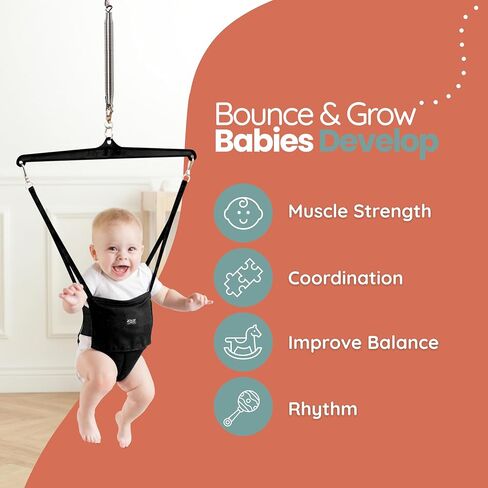 Jolly Jumper Classic (Black) with Stand - Original Baby Jumper, Indoor and Outdoor Exercise Saddle Seat, Adjustable Height, for Infants up to 28lbs in Kuwait