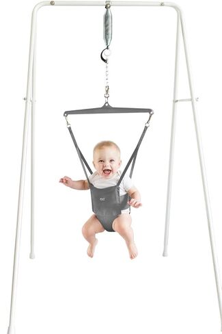 Jolly Jumper Classic (Grey) with Stand - Original Baby Jumper, Indoor and Outdoor Exercise Saddle Seat, Adjustable Height, for Infants up to 28lbs in Kuwait