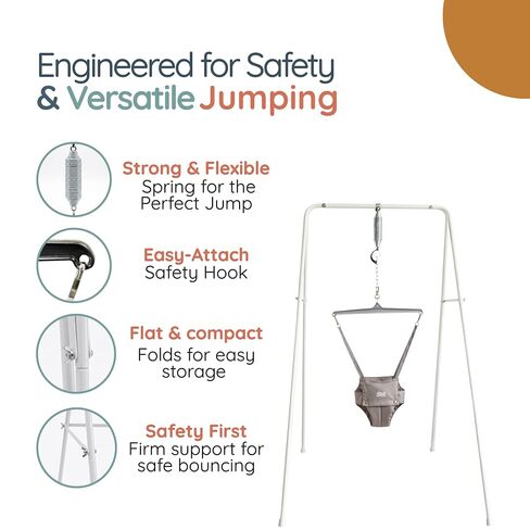 Jolly Jumper Classic (Grey) with Stand - Original Baby Jumper, Indoor and Outdoor Exercise Saddle Seat, Adjustable Height, for Infants up to 28lbs in Kuwait