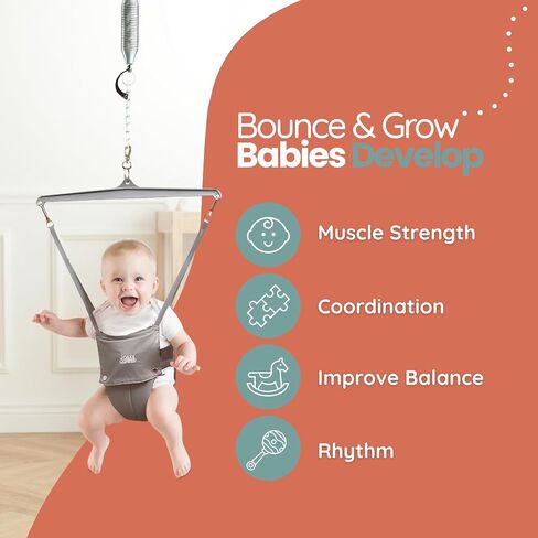 Jolly Jumper Classic (Grey) with Stand - Original Baby Jumper, Indoor and Outdoor Exercise Saddle Seat, Adjustable Height, for Infants up to 28lbs in Kuwait