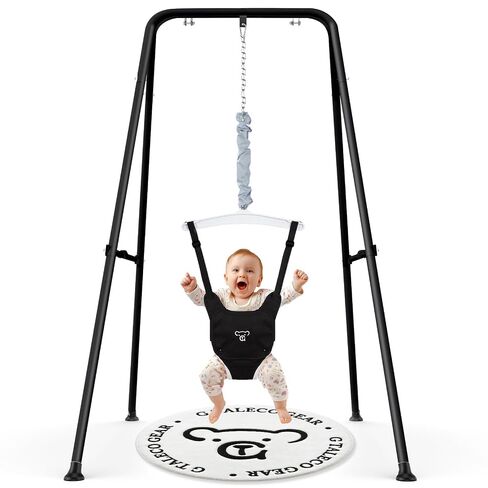 G TALECO GEAR Baby Jumper with Stand,Baby Bouncer,Easy Set-Up,Baby Exerciser for Active Babies,Suitable for Indoor and Outdoor, Water Mat Include (Black) in Kuwait