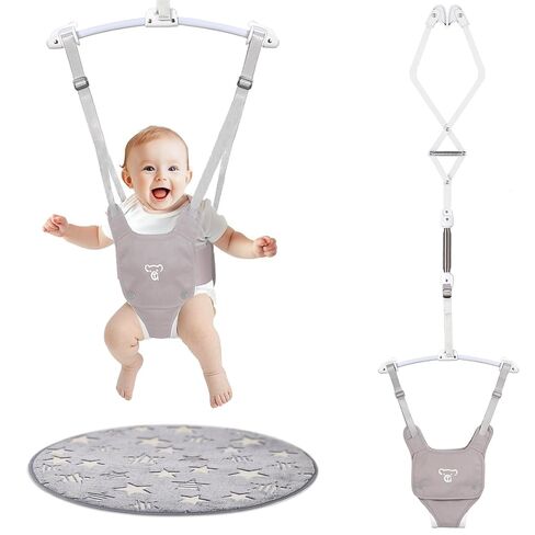 Baby Jumper, Baby Jumper Doorway with Adjustable Strap, Easy to Assemble, with a Soft Rug (Grey) in Kuwait