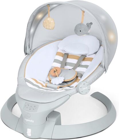 Ingenuity InLighten 5-Speed Baby Swing - Swivel Infant Seat, 5 Point Safety Harness, Nature Sounds, Lights - Van Elephant in Kuwait