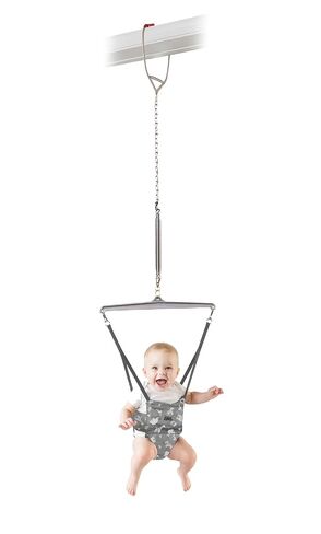 Jolly Jumper Iconic (Black), Doorway Baby Jumper, Indoor Exercise Saddle Seat, Adjustable Height, for Infants up to 28lbs, No Stand Required in Kuwait