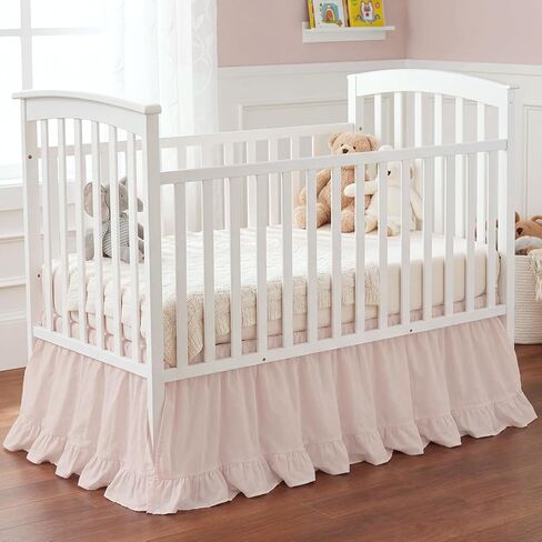 Hahafelt White Crib Skirt for Baby Girls & Boys, 28" x 52" with 16" Drop–100% Washed Cotton Dust Ruffle Bed Skirt, Soft Nursery Bedding, Fits Standard Toddler Cribs, Boho Farmhouse Decor in Kuwait
