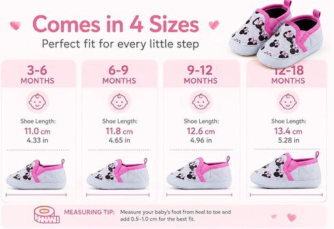 Disney Minnie Mouse Infant Slip-on Shoes, Canvas, Soft Lining, Flat Sole, Casual, Pink, 9-12 Months in Kuwait
