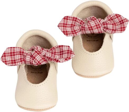 Freshly Picked Knotted Bow Baby Shoe, Genuine Leather | Genuine Italian leather, hand-tied bow, elastic ankle. Sizes NB-5, soft sole. Handcrafted in Utah, USA. in Kuwait