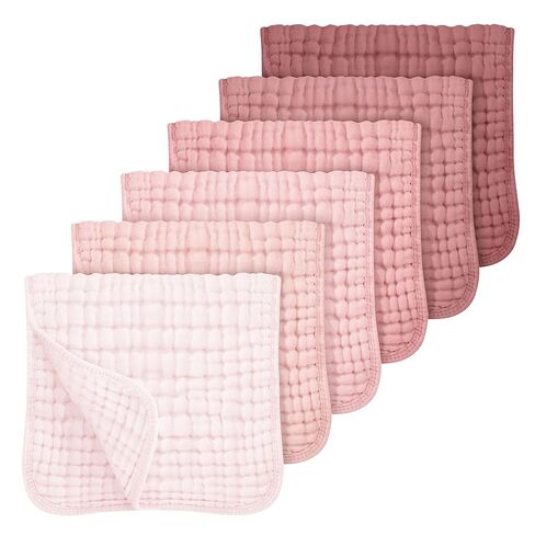 Looxii Muslin Burp Cloths Baby Girl 6 Pack - 20" x 10" - Ultra Soft & Absorbent, 6-Layer 100% Cotton for Spit Up & Drool- Gentle Baby Burping Cloth, Newborn Essentials Shower Gift Girl, Gradient Pink in Kuwait