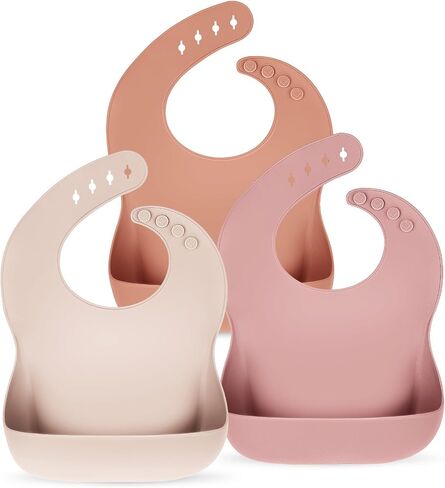 Eascrozn Silicone Bibs for Babies Toddler Set of 3, BPA Free, Soft Adjustable Waterproof Bibs for Feeding Essentials in Kuwait
