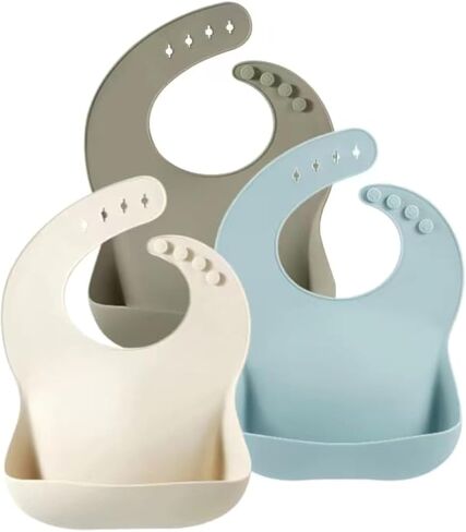 PandaEar Set of 3 Silicone Baby Bibs Waterproof, Soft, Unisex, 10-72 Months in Kuwait