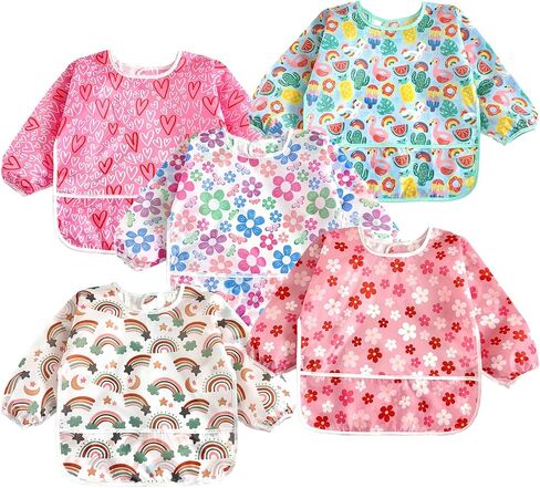 PandaEar 5 Pack Baby Long Sleeve Bibs| Waterproof Full Sleeve Bib for Baby Infant Toddler 6-36 Months in Kuwait