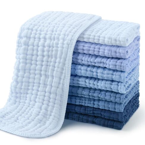 Yoofoss Muslin Burp Cloths for Baby 10 Pack 100% Organic Cotton Baby Washcloths for Boys Girls Large 20''X10'' Super Soft and Absorbent White in Kuwait
