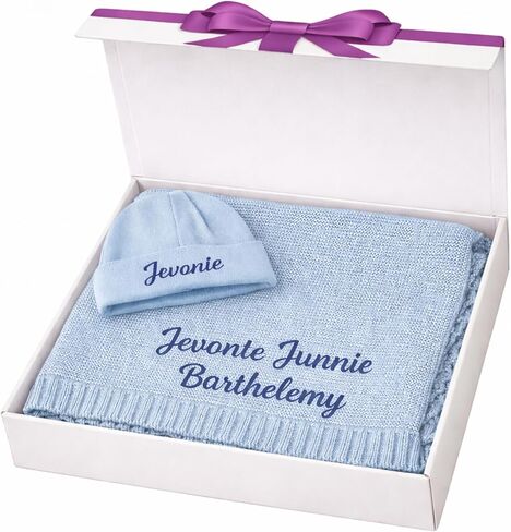 Personalized Baby Blanket Gift Box, 100% GOTS Organic Certified, Customized Swaddle Blanket with Name, Receiving Blankets for Boys and Girls, Embroidered Gifts for Newborns, Kids and Baby Showers in Kuwait