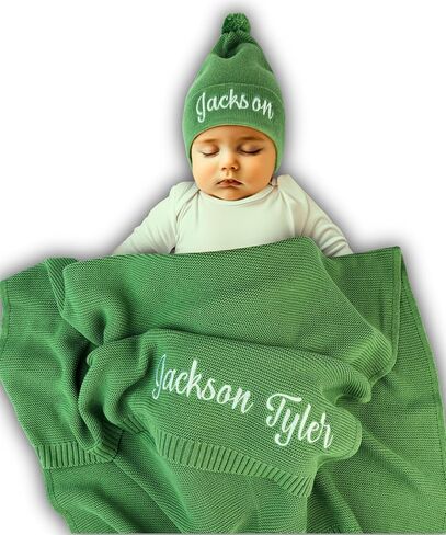 Personalized Baby Blanket Gift Box, 100% GOTS Organic Certified, Customized Swaddle Blanket with Name, Receiving Blankets for Boys and Girls, Embroidered Gifts for Newborns, Kids and Baby Showers in Kuwait