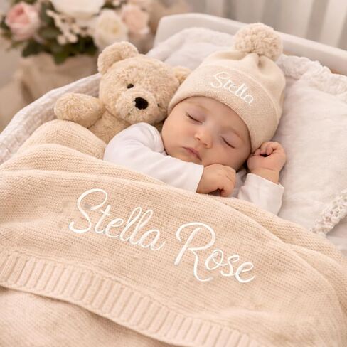 Personalized Baby Blanket Gift Box, 100% GOTS Organic Certified, Customized Swaddle Blanket with Name, Receiving Blankets for Boys and Girls, Embroidered Gifts for Newborns, Kids and Baby Showers in Kuwait
