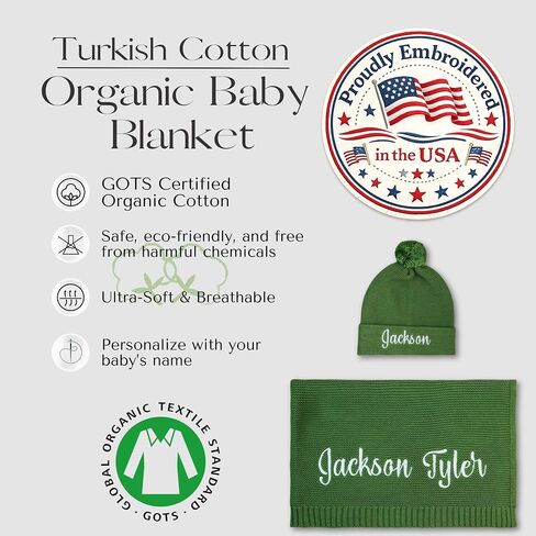 Personalized Baby Blanket, 100% GOTS Organic Certified, Customized Swaddle Blanket with Name, Receiving Blankets for Boys and Girls, Perfect Custom Gifts for Newborns, Kids and Baby Showers Navy in Kuwait