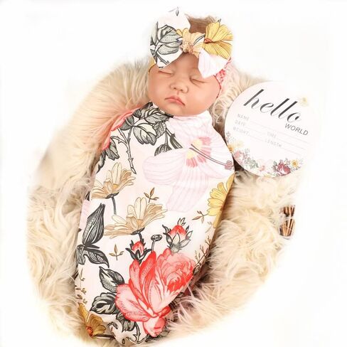 Galabloomer Newborn Receiving Blanket Headband Set Baby Flower Swaddle in Saudi Arabia