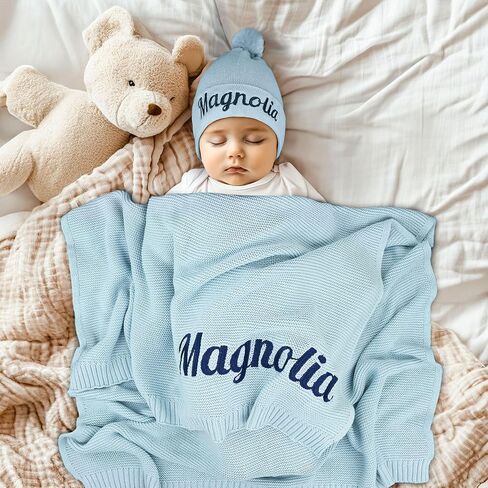 Personalized Baby Blanket, 100% GOTS Organic Certified, Customized Swaddle Blanket with Name, Receiving Blankets for Boys and Girls, Perfect Custom Gifts for Newborns, Kids and Baby Showers Navy in Kuwait