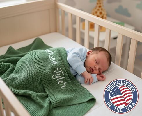 Personalized Baby Blanket, 100% GOTS Organic Certified, Customized Swaddle Blanket with Name, Receiving Blankets for Boys and Girls, Perfect Custom Gifts for Newborns, Kids and Baby Showers Navy in Kuwait