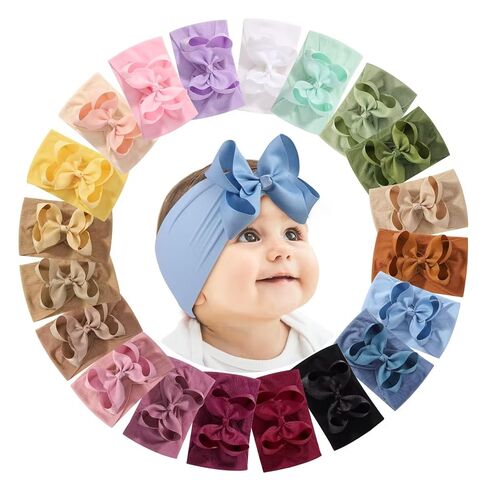 doboi 20pcs Baby Girls Bows Headbands Nylon Hairbands Ribbon Bow | Elastic Hair Accessories for Newborns Infants Toddlers and Kids in Kuwait