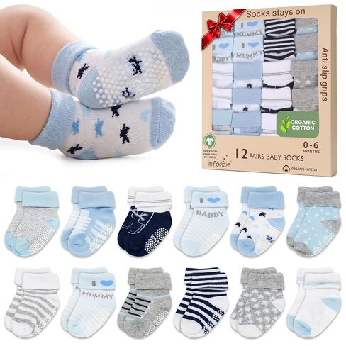 GOTS Organic Cotton Blend 12 Baby Newborn Socks 0-6 M Girl Non Slip Gift | Oeko-Tex Certified, Baby Socks, 12 Pairs, Baby Girl Socks, Baby Girl Socks, Pink, For Baby Girls, 0-6 Months, Baby Socks in Saudi Arabia