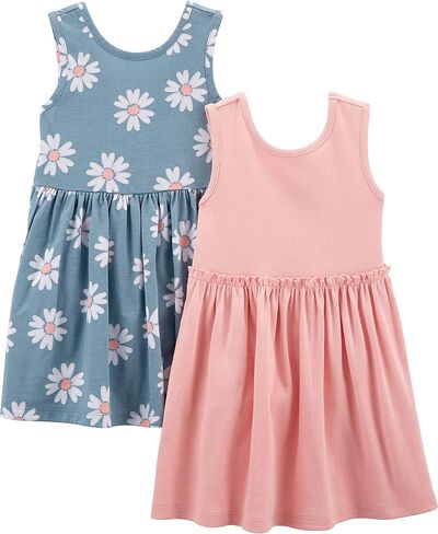 Simple Joys by Carter's Girl's Short-Sleeve and Sleeveless Dress Sets, Pink/Navy Floral, 4T in Kuwait