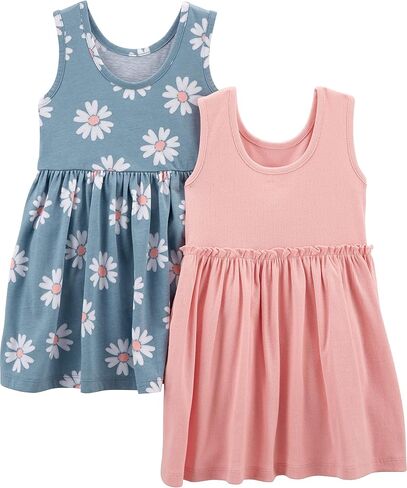 Simple Joys by Carter's Girl's Short-Sleeve and Sleeveless Dress Sets, Pink/Navy Floral, 4T in Kuwait