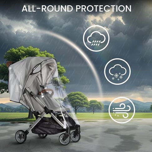 bemece Clear Stroller Rain Cover, Breathable Transparent Weather Shield | Universal EVA Stroller Rain Cover, Rain/Wind/Snow/Dust Proof, Air Vents, All-round Portection, Durable, Portable in Kuwait