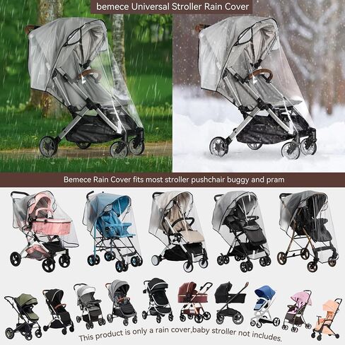 bemece Clear Stroller Rain Cover, Breathable Transparent Weather Shield | Universal EVA Stroller Rain Cover, Rain/Wind/Snow/Dust Proof, Air Vents, All-round Portection, Durable, Portable in Kuwait