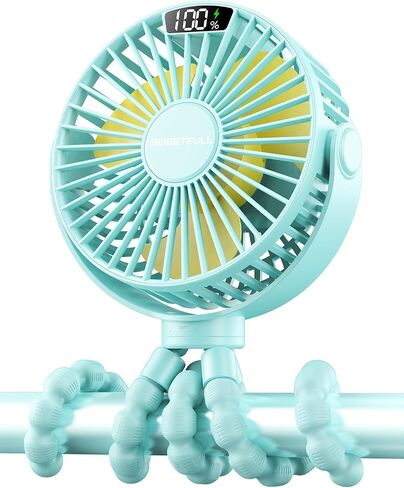 SWEETFULL [2026 Upgrade Portable Stroller Fan with LED Display, 4 Speed Rechargeable Mini Clip On Fan, 360° Rotate Flexible Tripod Better Cooling Small Baby Fan for Car Seat Crib Travel Treadmill in Kuwait