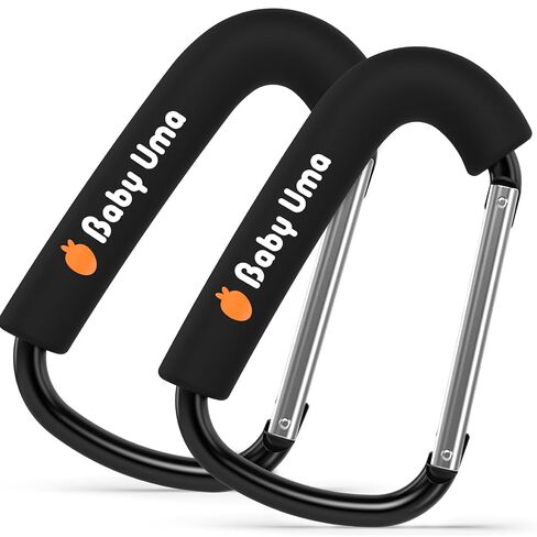 Baby Uma Stroller Hooks for Bags (2 Pack) - Non-Slip, One-Hand Use, 11 lb | These universal stroller clips open one-handed, resist slipping, and each carabiner hook holds 11 lbs—a travel essential. in Kuwait