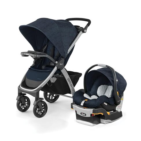 Chicco Bravo 3-in-1 Stroller and Car Seat Travel System | Camden colorway, KeyFit 30 car seat, 3 modes, UPF 50+ canopy, one-hand fold, all-wheel suspension, baby travel stroller in Kuwait