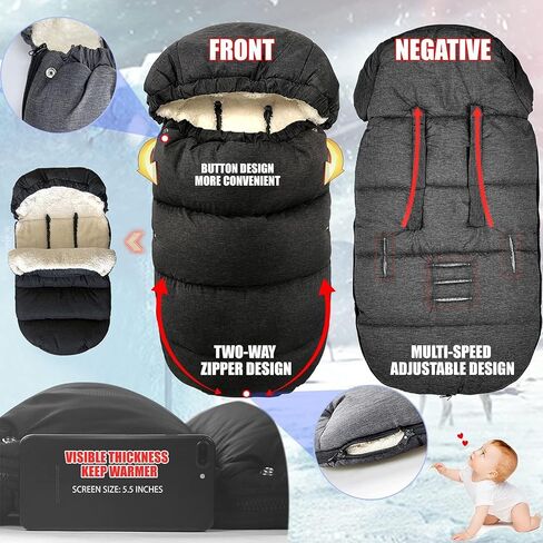 Waterproof &Thicken Universal Stroller Cover Winter,Stroller Footmuff Bunting Bag for Warm Strollers Muff,Stroller Accessories for Baby Sleeping Bag Winter Stroller Blanket in Kuwait