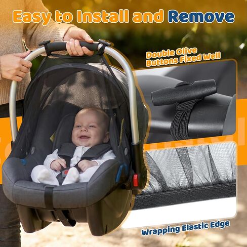 Orzbow 2-Pack Mosquito Net for Car Seat and Doona Stroller, Breathable Baby Mosquito Net for Infant Car Seats, Strollers, Baby Travel, Camping, Summer Essentials, Bug Protection, Black in Kuwait