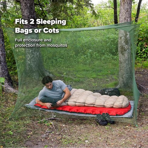 Coghlan's Double Rectangular Mosquito Net – Insect Protection for Camping, Hiking & Travel – Fits Two Sleeping Bags or Cots – Includes Setup Kit & Carry Bag – Green, 63" W x 78" L x 59" H in Kuwait