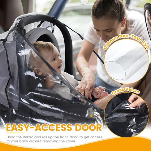 Car Seat Rain Cover Universal, Food Grade EVA, Waterproof Weather Shield for Infant Car Seat with Storage Bag, Baby Car Seat Stroller Rain Cover Features Side Ventilation, Quick-Access Roll-Up Door in Kuwait
