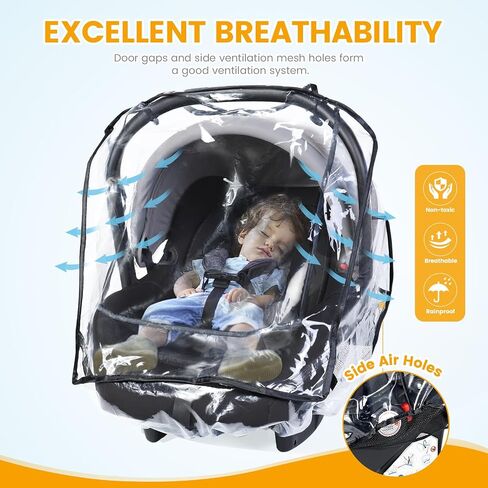 Car Seat Rain Cover Universal, Food Grade EVA, Waterproof Weather Shield for Infant Car Seat with Storage Bag, Baby Car Seat Stroller Rain Cover Features Side Ventilation, Quick-Access Roll-Up Door in Kuwait