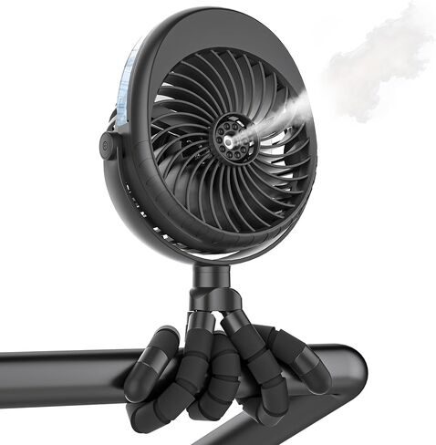 2026 Upgraded Misting Baby Stroller Fan Rechargeable, Flexible Tripod Clip for Car Seat Crib, Baby Shower Gifts & Baby Registry Search, Newborn Essentials for Beach Travel, Disney Summer Essentials in Kuwait