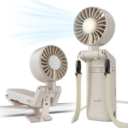 GROWNSY Portable Stroller Fan with Clip | Foldable Baby Fan for Car Seat | Small Handheld Fan with Soft Night Light | Rechargeable 4-Speed Mini Fan for Carrier/Beach/Travel/Crib/Camping (Beige) in Kuwait