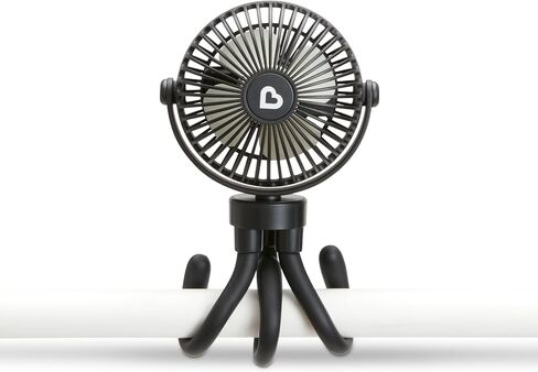 Munchkin Stroller Fan - Portable Fan for Travel, Baby Gear Accessory with 4 Speeds, Flexible Clip-on Leg Attachment, Rechargeable Battery, Black with Multicolored LED Lights in Kuwait