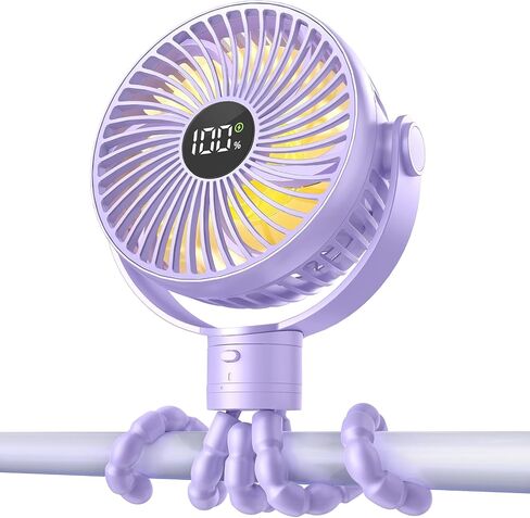 Coohea Portable Stroller Fan, 25H Long-lasting, 4 Speed, Night Light, Black | 4000mAh Rechargeable Battery Powered Fan, Head Detachable 360° Rotate Mini Fan, Easy to Wrap for Car Seat Crib Bike Treadmill in Kuwait