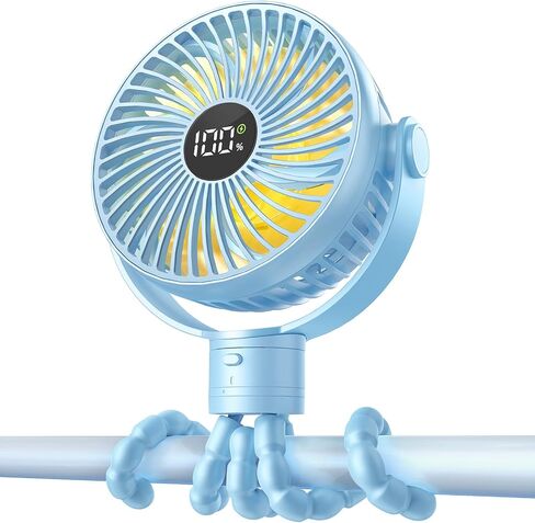 Coohea Portable Stroller Fan, 25H Long-lasting, 4 Speed, Night Light, Black | 4000mAh Rechargeable Battery Powered Fan, Head Detachable 360° Rotate Mini Fan, Easy to Wrap for Car Seat Crib Bike Treadmill in Saudi Arabia