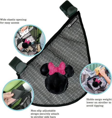 J.L. Childress Disney Baby Side Sling Stroller Cargo Net - Stroller Organizer Attachment for Storage, Mesh Bag for Baby Accessories, Universal Fit - Minnie Mouse in Kuwait