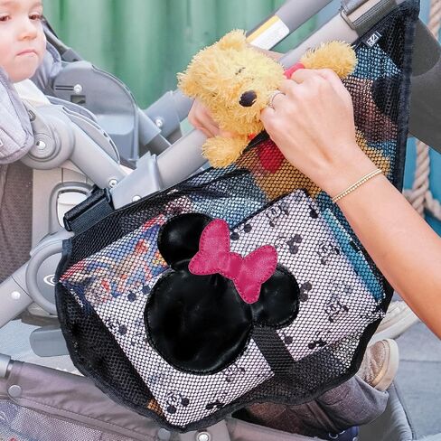 J.L. Childress Disney Baby Side Sling Stroller Cargo Net - Stroller Organizer Attachment for Storage, Mesh Bag for Baby Accessories, Universal Fit - Minnie Mouse in Kuwait